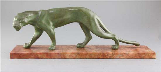 M. Font. An Art Deco bronzed model of a panther, 18.75in.